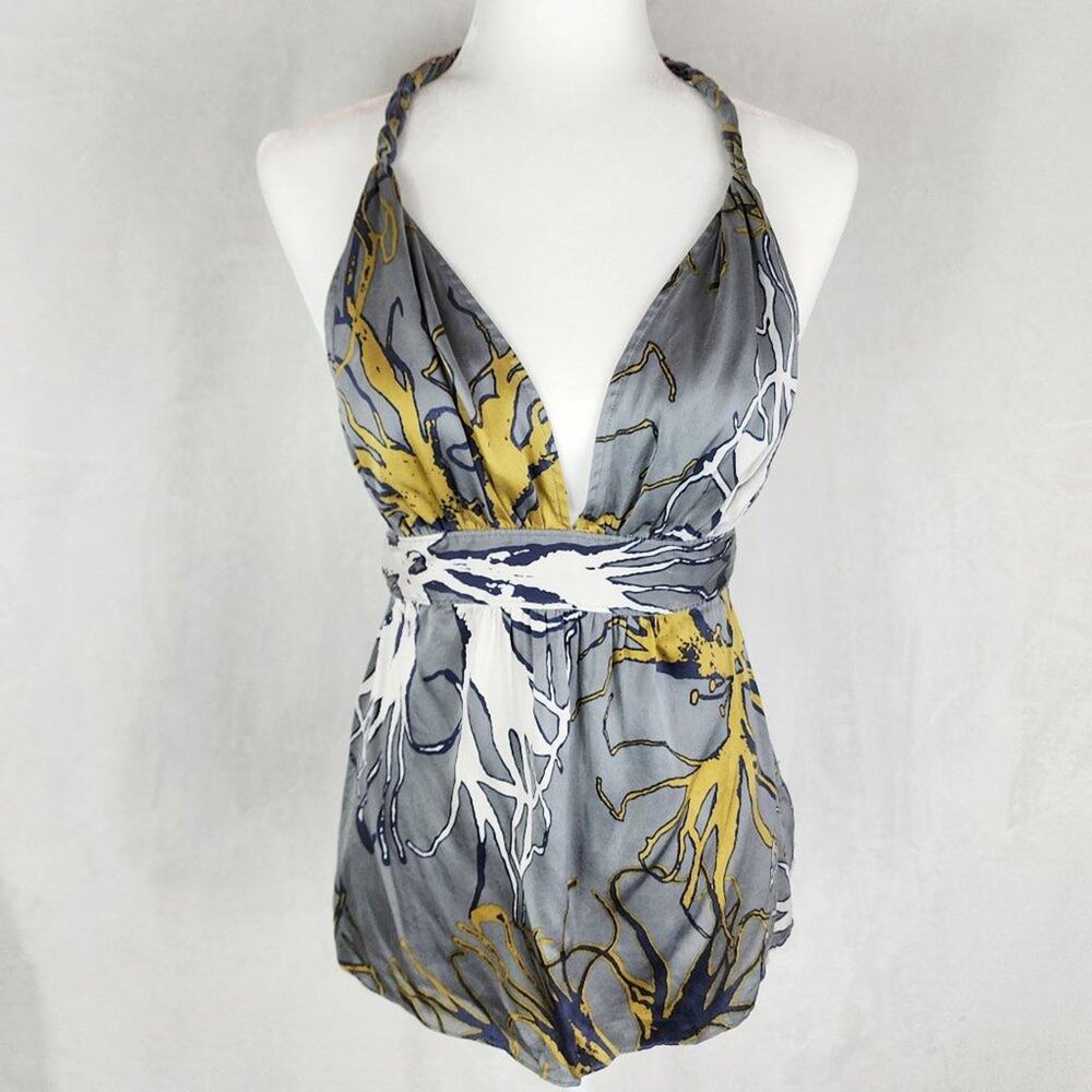 Rock & Republic Collection Halter Top Women 4 Silk Grey & Chartreuse Yellow